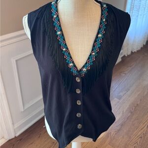 Vintage women’s ‎ size m Knit Stitches Western Style Vest With Tassels &silver